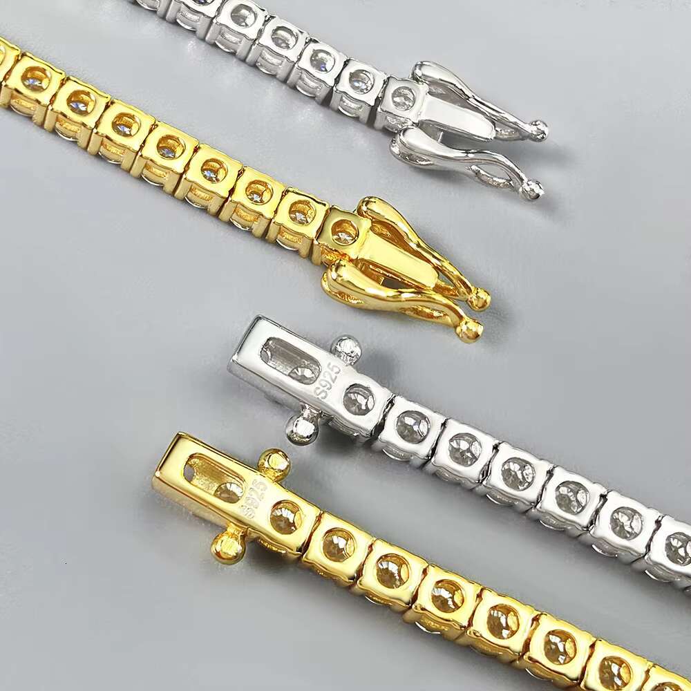 Custom 18k Gold Plated Iced Out Tennis Chain 925 Sterling Silver 3mm Moissanite Tennis Chain Hip Hop Necklaces Vvs Moissanite