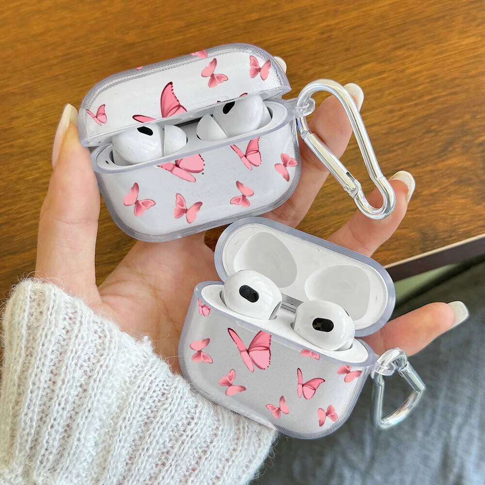 Pink Heart Butterfly Design 4 3 1 2 Gen TPU Earphone Protecitve Case For Pro 2/Pro Cover with Keychain