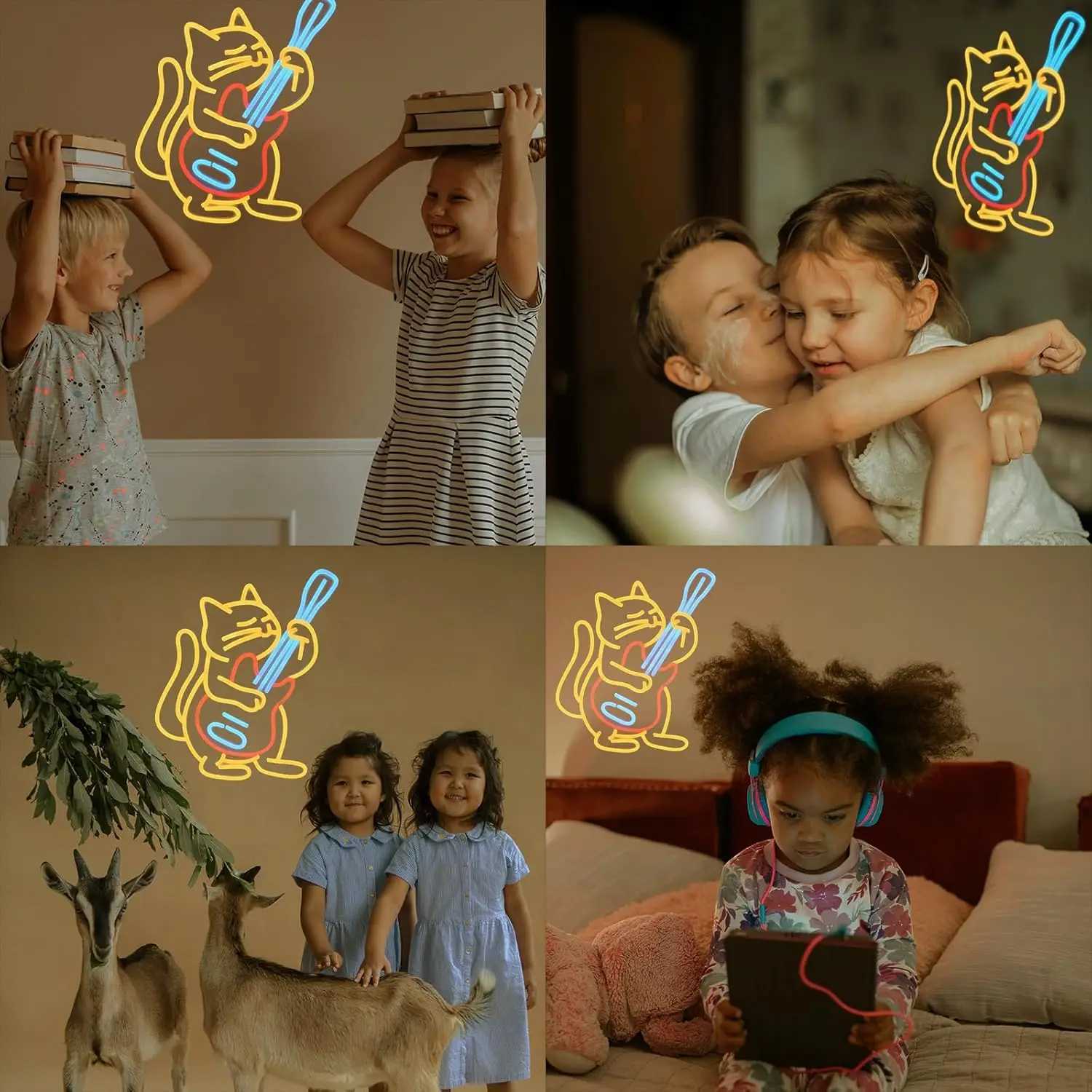 Guitar Cat USB Powered LED Neon Sign Dimmable Neon Light Wall Decor for Room Decoration Bedroom Store Music Bar Party GiftXJ250602