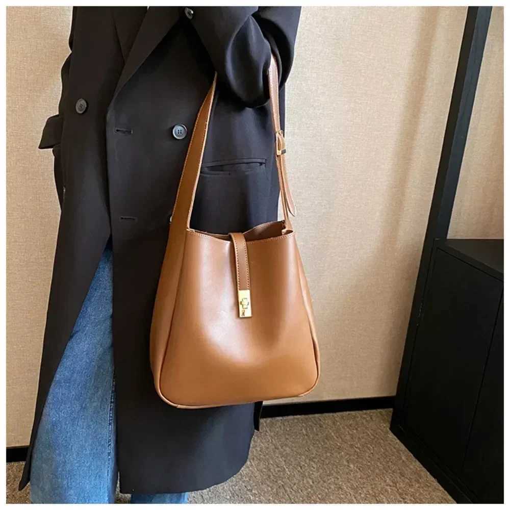 Vintage 2 PCS/SET Simple Solid Color Shoulder Bags for Women 2024 Leather Handbags and Purses Lady Designer Underarm Bag Bags W250602