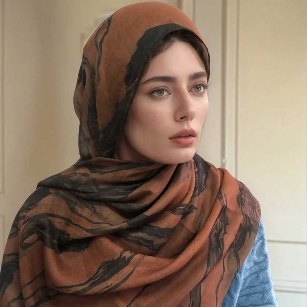 Hot Sale Watercolor Digital Print Chiffon Hijab Scarf for Women Muslim Hijab Shawls Lady Colorful Blue Ethnic Turban Bandana W250602