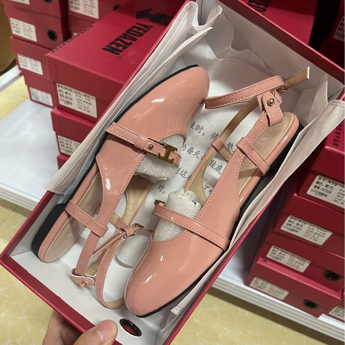 French Round Buckle Strap Flat Single for Women Gentle Style Ballet Shoes Backless Closed Toe Sandals