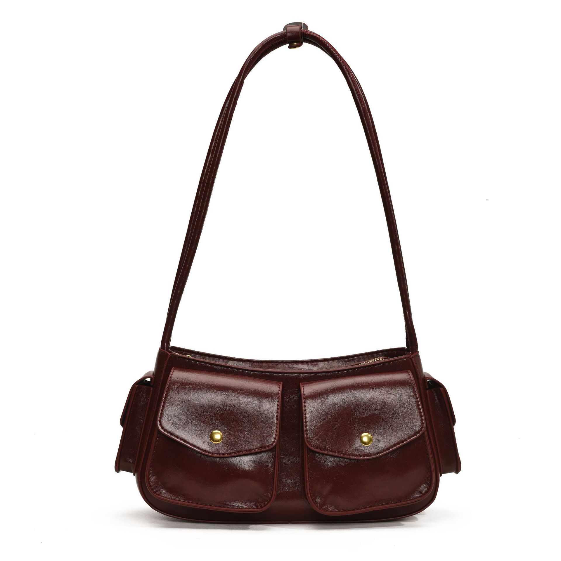 designer Niche High-End Multi-Pocket Motorcycle Bag 2024 New Style Elegant Single Shoulder Underarm Bag Commuter Crossbody Baguette Bag