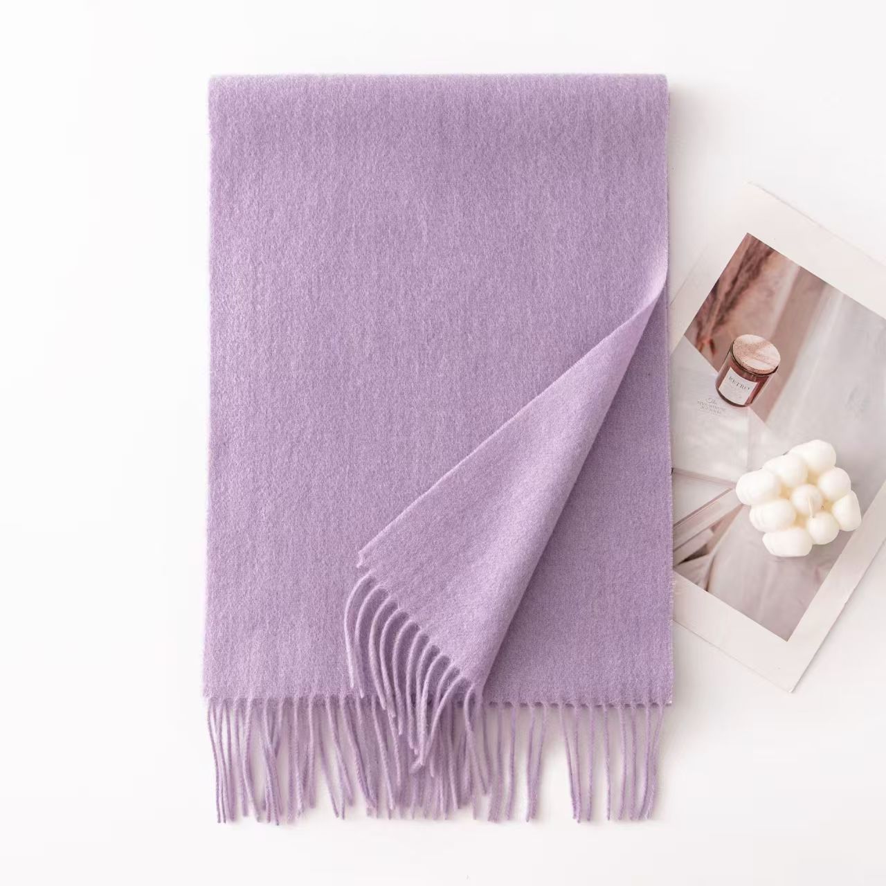 T867 solid color cashmere scarf high-grade gray men's autumn and winter new Morandi color warm neck scarf dual use