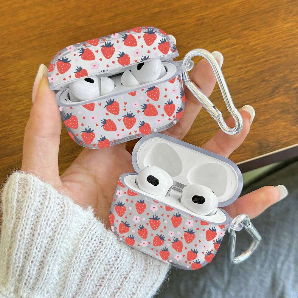 Cute Little strawberry Apple 4 Earphone Case for Pro2 Pro 3 2 1 Protective Cover with Keychain