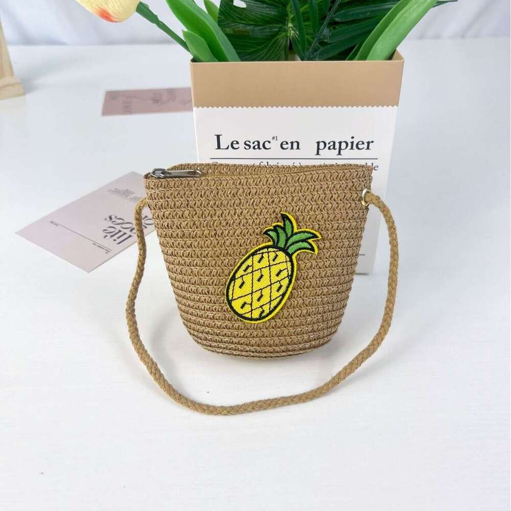Children's Summer New Woven Cute Toddler Mini Crossbody Coin Purse Baby Fruit Straw Bag DIY