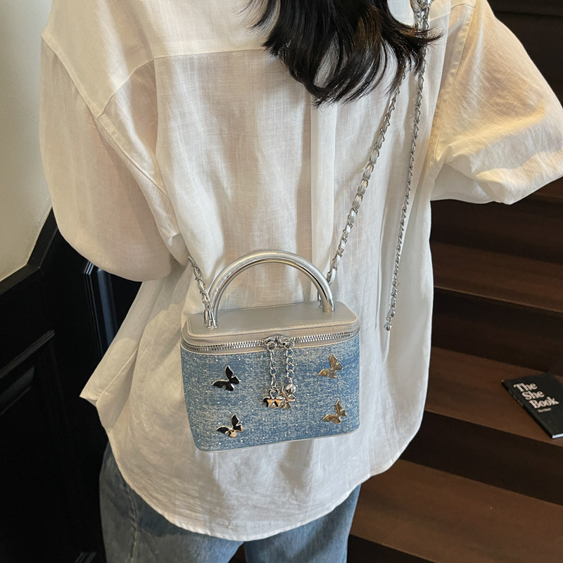 designer High-End Denim Chain Handbag Small Square Bag for Women 2025 New Versatile Fashion Single Shoulder Crossbody Box Bag