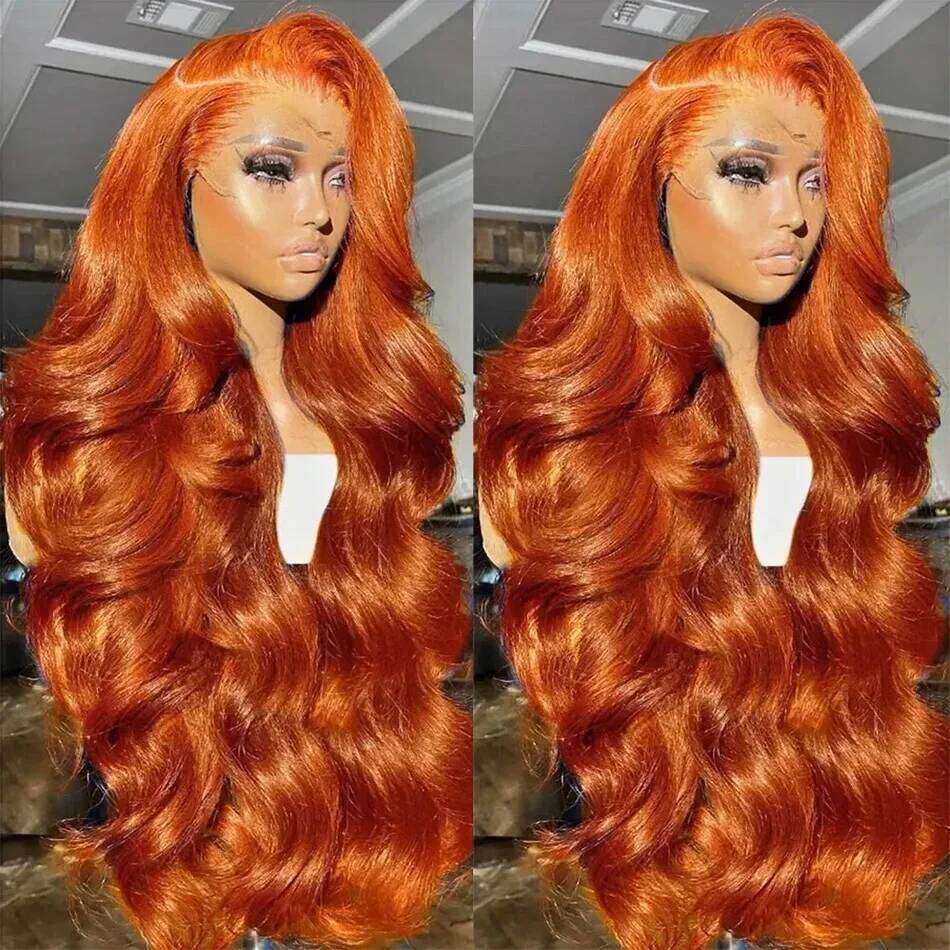 Neddie 13x6 Hd Frontal Orange Ginger Human Hair Wig Body Lace Front for Women Loose Wave Colored Wigs Brazilian