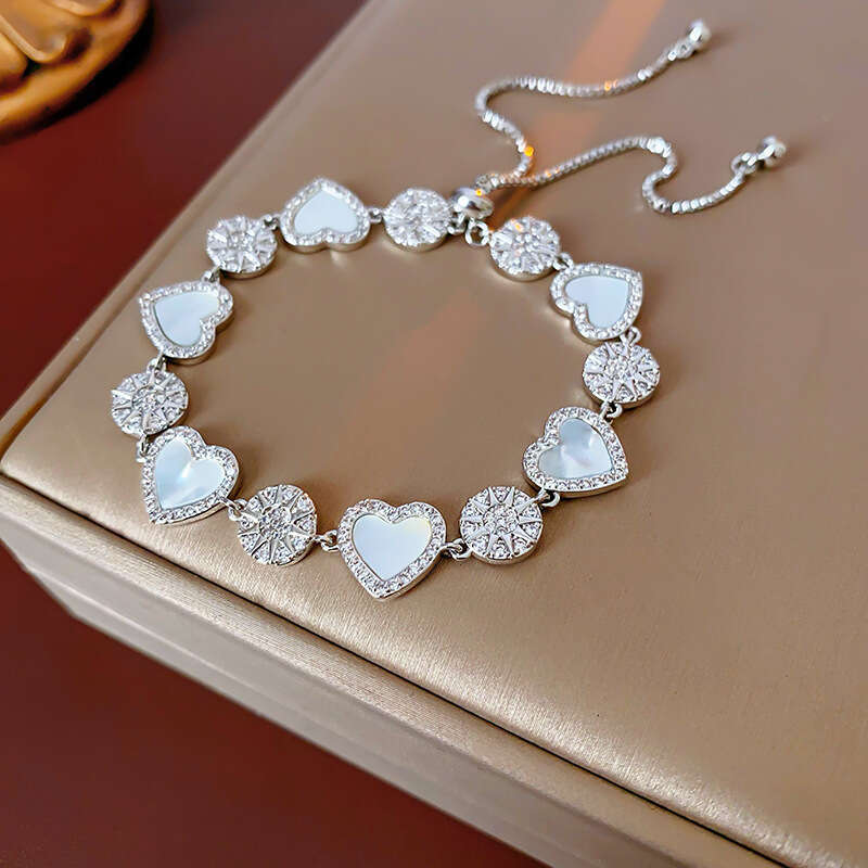 INS hot Titanium steel 18K gold electroplated zircon sun heart splicing bracelet Korean style light luxury style pull-out bracelet fashionable persona