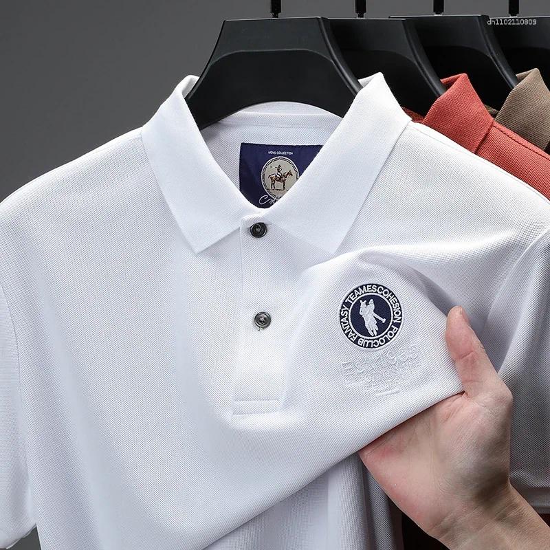 Men's Polos Light Luxury Brand Short Sleeved Polo Shirt Fashionable Letter Embossed Summer Breathable Casual Style Lapel T-shirt