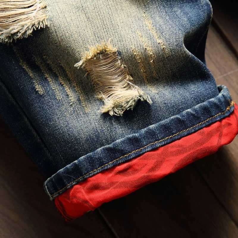 2025 Summer Ripped Denim Shorts Mens Loose Splicing Knee-length Casual Short Jeans Personality Streetwear Hip Hop Male Clothing T250603