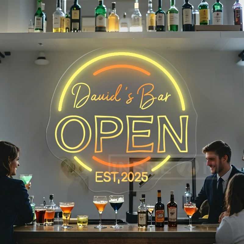 Custom Neon David Bar OPEN Sign USB Wall-Mounted Personalized LED Light for Home Parties Easter Decor Modern Durable Neon ArtXJ250602