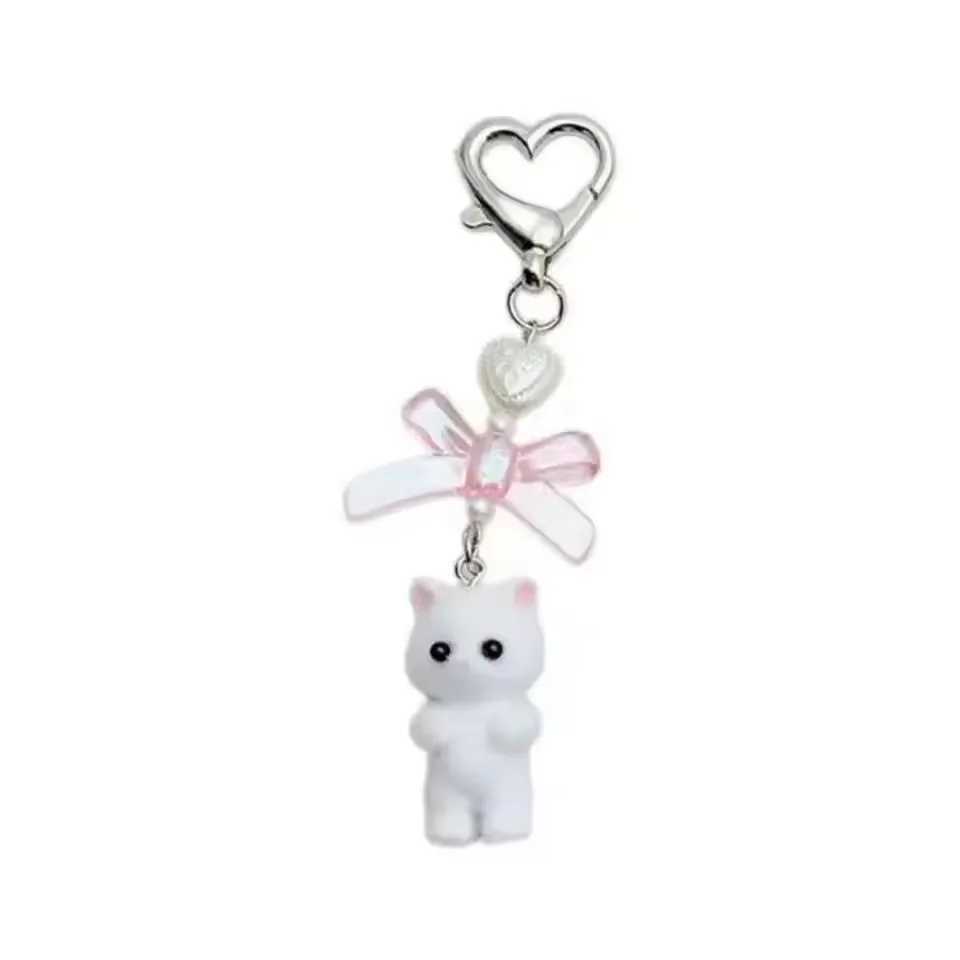 Cat Pendant Keychain Heart Bow Shaped Key Ring For Women Girls Cute Camera Bag Pendant Decoration GiftsXJ250602