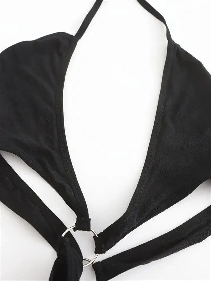 Mesh Deep V Halter Backless Bodystocking Ring Linked Hollow Out Open Crotch Bodystocking Womens Sexy Lingerie Underwear 250603