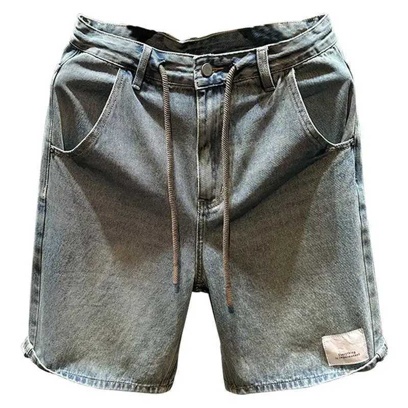 Mens Short Jeans Pants Buttons Black Wide Drawstring Male Denim Shorts Loose Baggy Summer Korean Fashion Harajuku Y2k Cowboy XL T250603