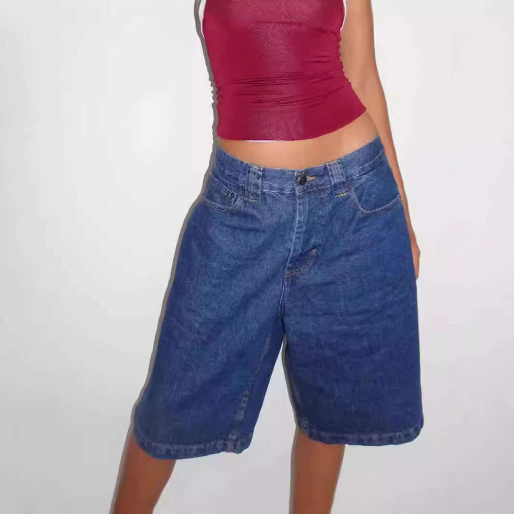 Loose Non-Stretch Denim Mid-Length For Women, Cropped Pants B5