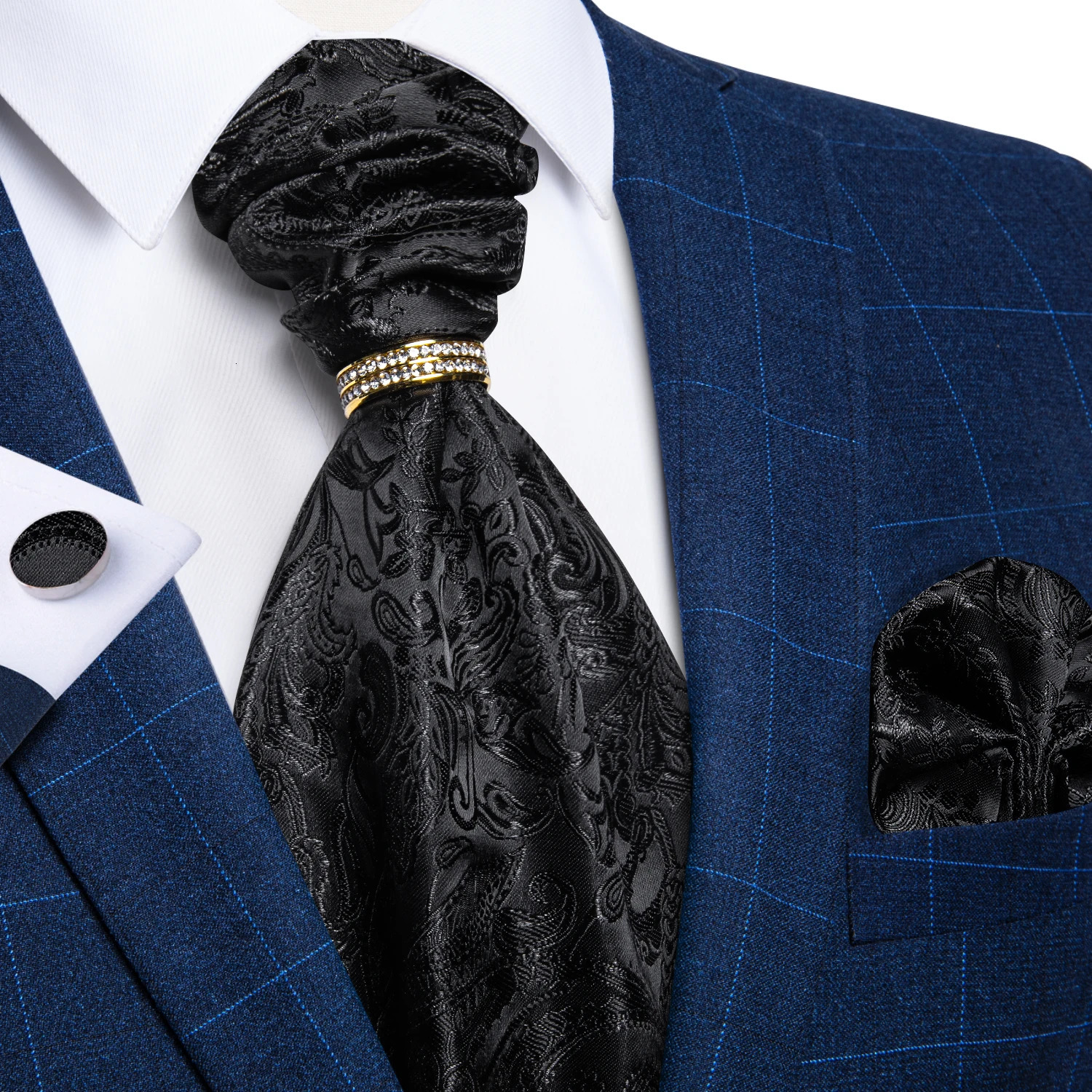 Vintage Ascot Tie British Gentleman Polyester Soft Neck Tie for Men Tuxedo Accessories Black Solid Paisley Cravat DiBanGu 250530