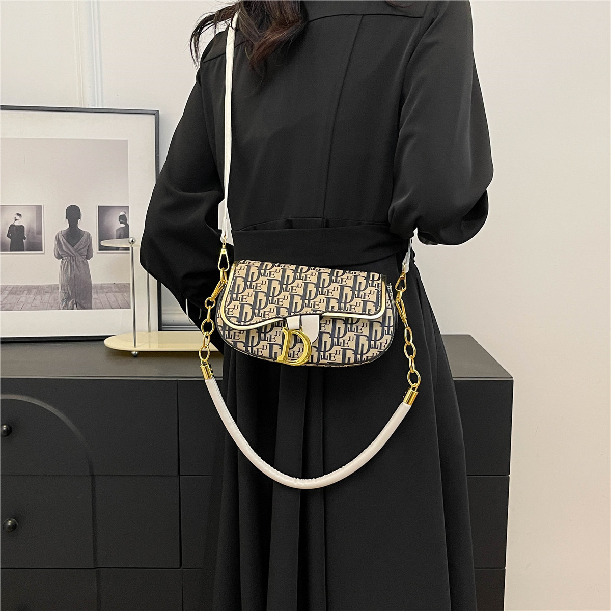 hot free shipping shoulder bags new casual handbag fashionable Letter daily flap black blue for women
