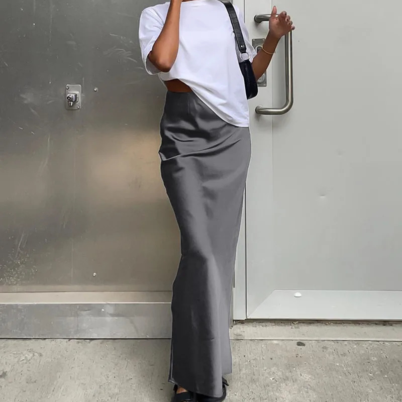 Early Spring Commuting Style Solid Color Satin Half-length Skirt Elegant And Beautiful Street Fashion Lady High Waist Skirt 250603