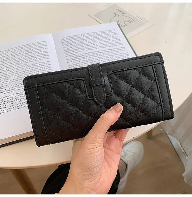 2025 New Women's Wallet Classic Embroidery Designer Thread Grid Black Multi Layer Card Bag 4