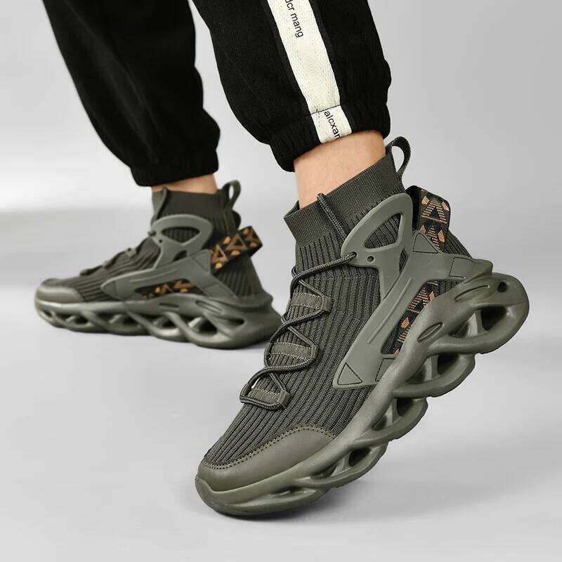 Men's Mid-Calf Breathable Mesh Sneakers Lightweight Casual Athletic Cushioned Sole for Walking Running Gym Spring Summer