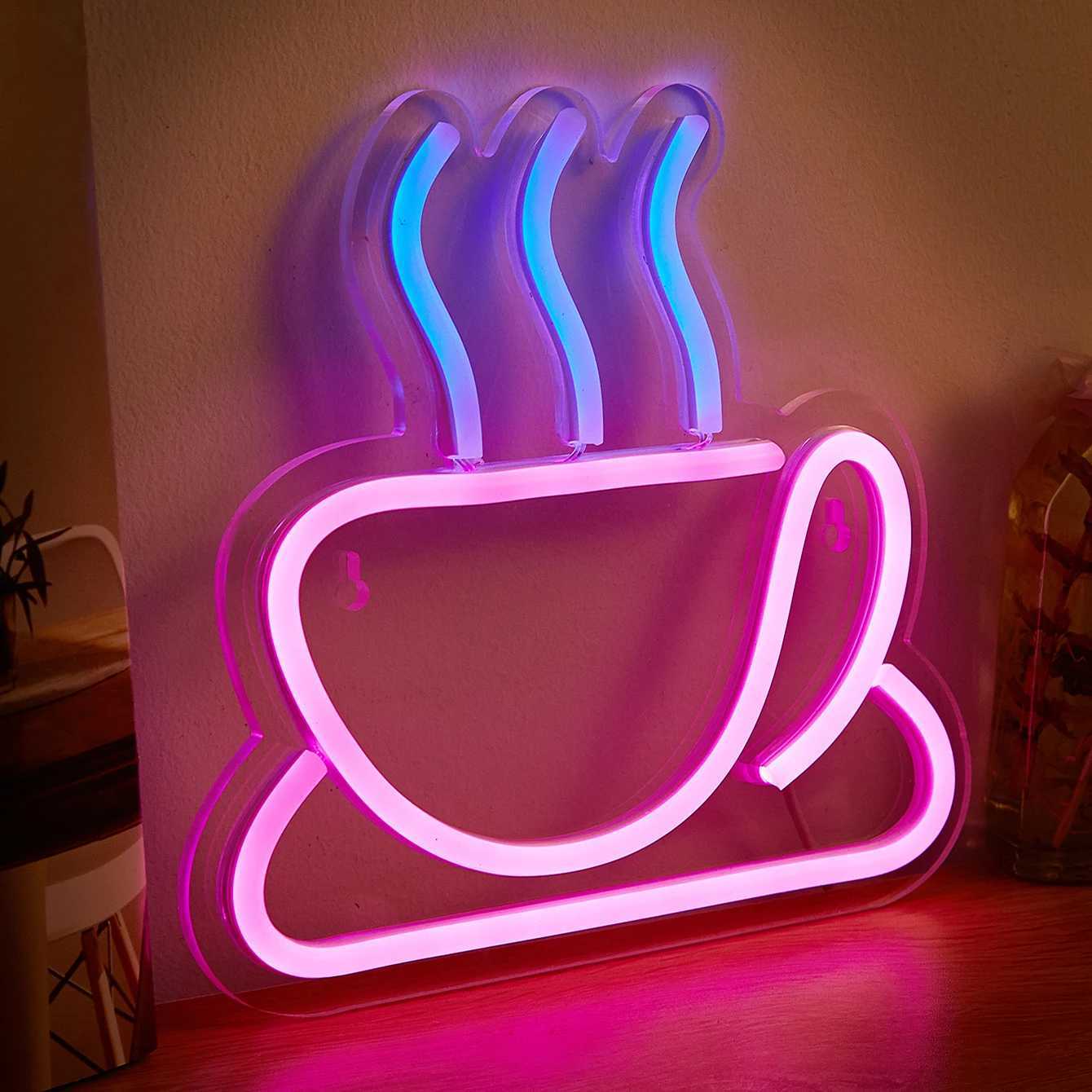 Chi-buy LED Neon Coffee Cup USB Powered Neon Signs Night Light 3D Wall Art Game Room Bedroom Living Room Decor Lamp Signs XJ250602
