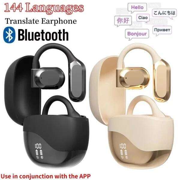 AI Earbuds Bluetooth Real Time translators headphones Two-Way instant voice Translator Ear Hook for Business Travel