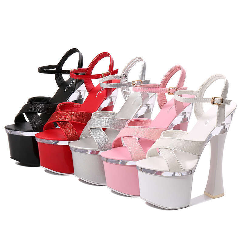 Super High Heels Super Heels 17Cm Chunky Heel Summer Women's Waterproof Platform Sequin Fairy Hate Sky High Sexy Sandals Platform High Heels