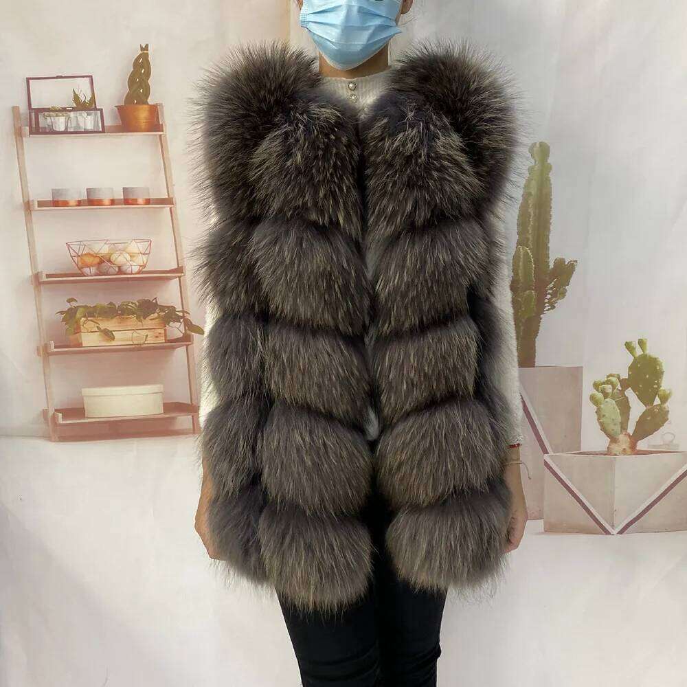 Raccoon Natural For Female Waistcoat Long Coats Real Fur Coat Fox Vest Jacket