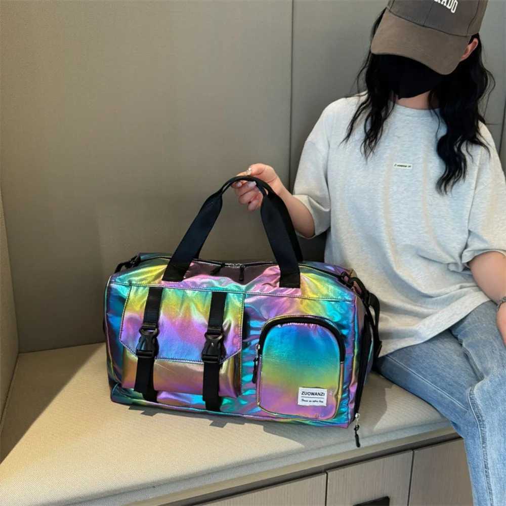 Holographic Glamour Duffel Bag - Spacious Stylish Shoulder Tote with Shoe Compartment for Effortless Weekend Escapes Travel Bags M250603