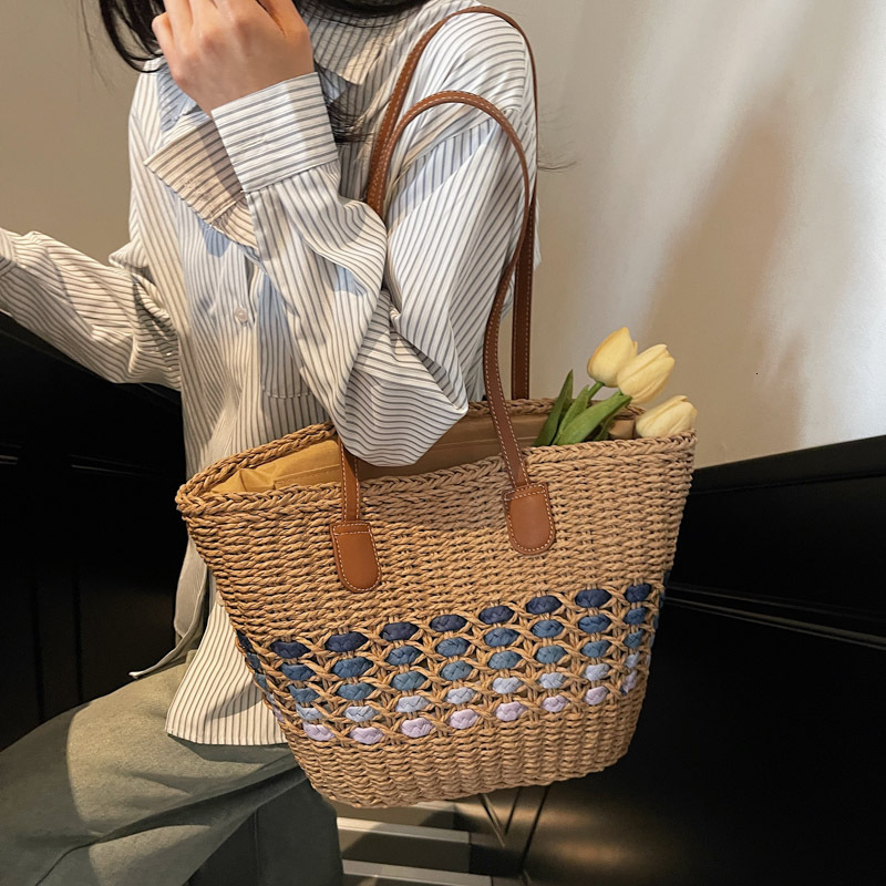 designer Handwoven Single Shoulder Straw Bag Casual Fashion Beach Bag Large Capacity Tote Basket Bag Handheld Tote Women's Bag