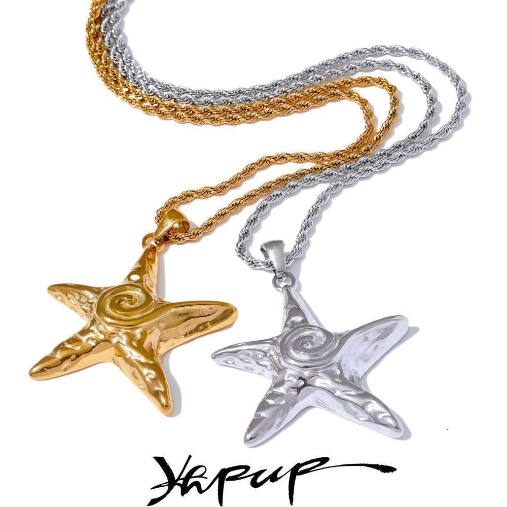 Yhpup 316L Stainless Steel Starfish Pendant Necklace Rust Proof Statement Gold PVD Plated Individualistic Holiday Jewelry