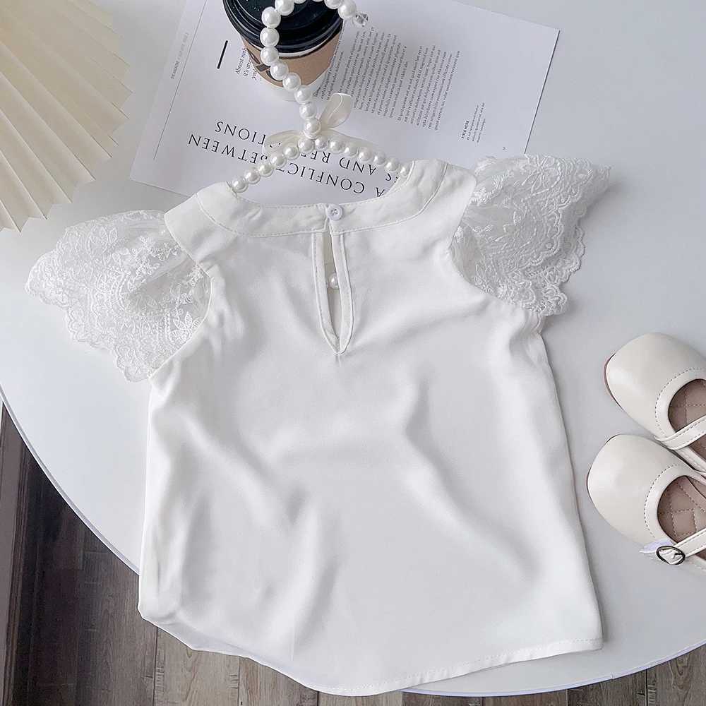 Bear Leader White Girls Short Sleeve T-Shirt Summer Kids Lace Sleeve Blouse Childrens Clothing School Clothes Tops Kids Clothes T250603