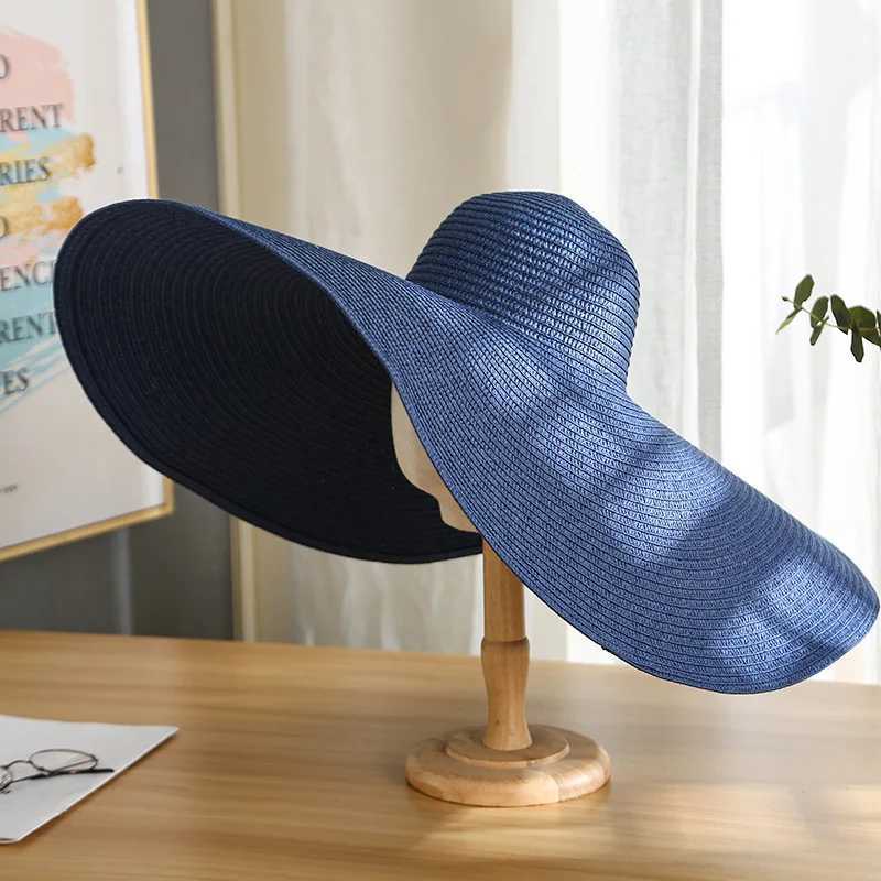 Womens Oversized 25cm Wide Brim Straw Hat Beach Cap Foldable Sunshade Protection Hat Ladies Sun Hats for Summer W250602