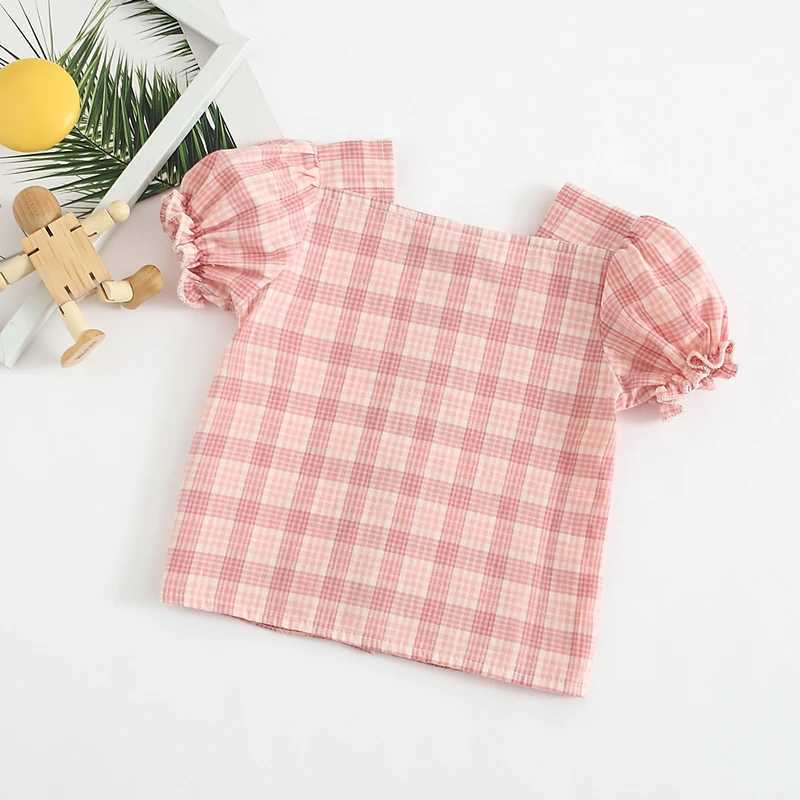 Summer Kids Baby Girls T-shirts Tops Tees Cotton Plaid Childrens Toddler Girl T-shirt Clothes T250603