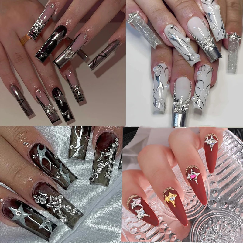 65Pcs Cross Nail Charms Silver 3D Star Charms and Gems Astral Moon Nail Art Jewelry Multi Style Nail Rhinestones for Nails 250528