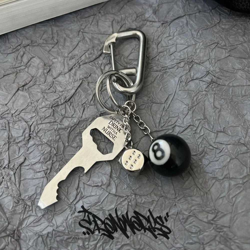 3D Black No 8 Billiard Keychain Lucky Dice Beer Bottle Opener Fashion Creative Women Men Solid Metal Carabiner Pendant GiftsXJ250602