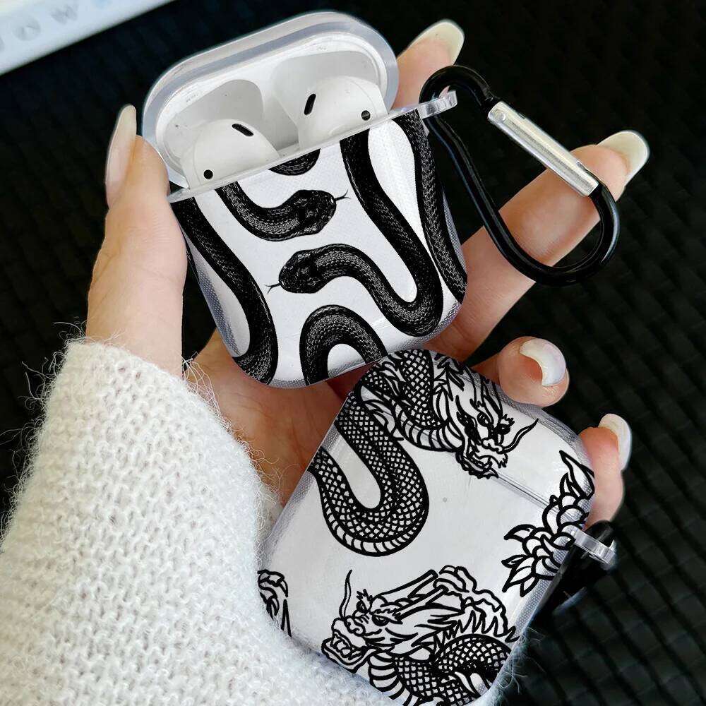 Simple Black Snake Design 4 3 1 2 Gen TPU Earbuds Case For Pro 2/Pro Cover with Keychain Accessory