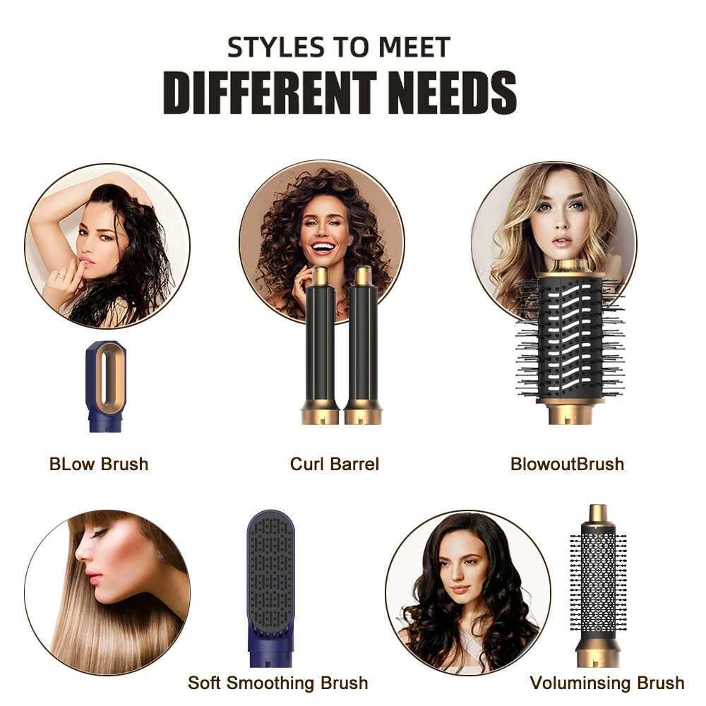 6 in 1 Ionic Blow Dryer Brush Multifunctional Styling Tool Set Curling Wand Detachable Straightener for Hair