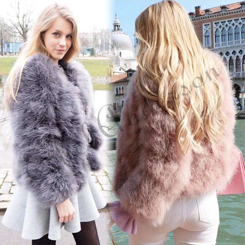 New Season's 100% Fluffy Feather Fever Jackets Handmade Knitted Genuine Ostrich Coat Women Retail Natural Fur Jacket