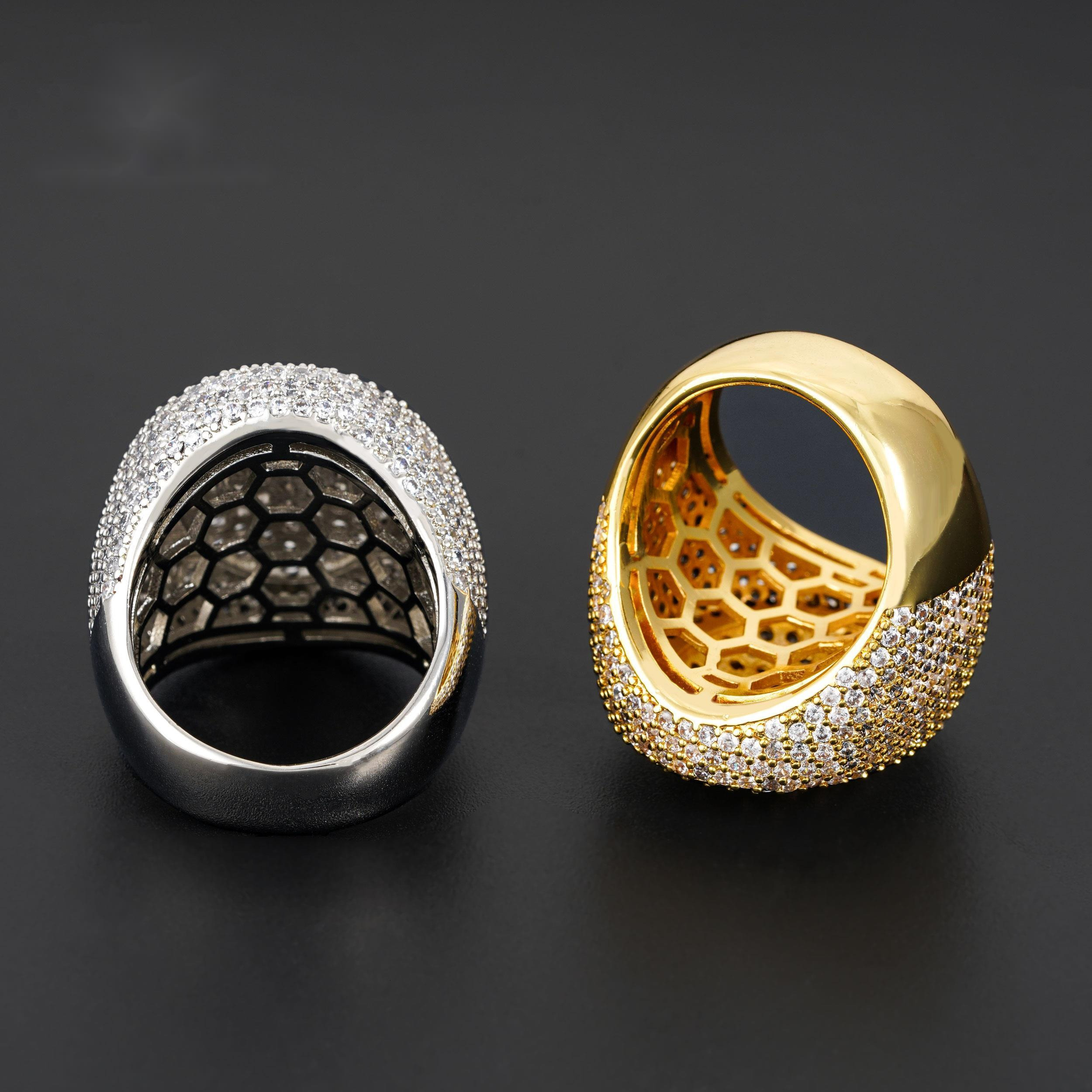 18k Gold Plated Icy Rings Oval Shape Moissanite Diamond Men Hip Hop Rings Cheap Price Hip Hop Jewelry