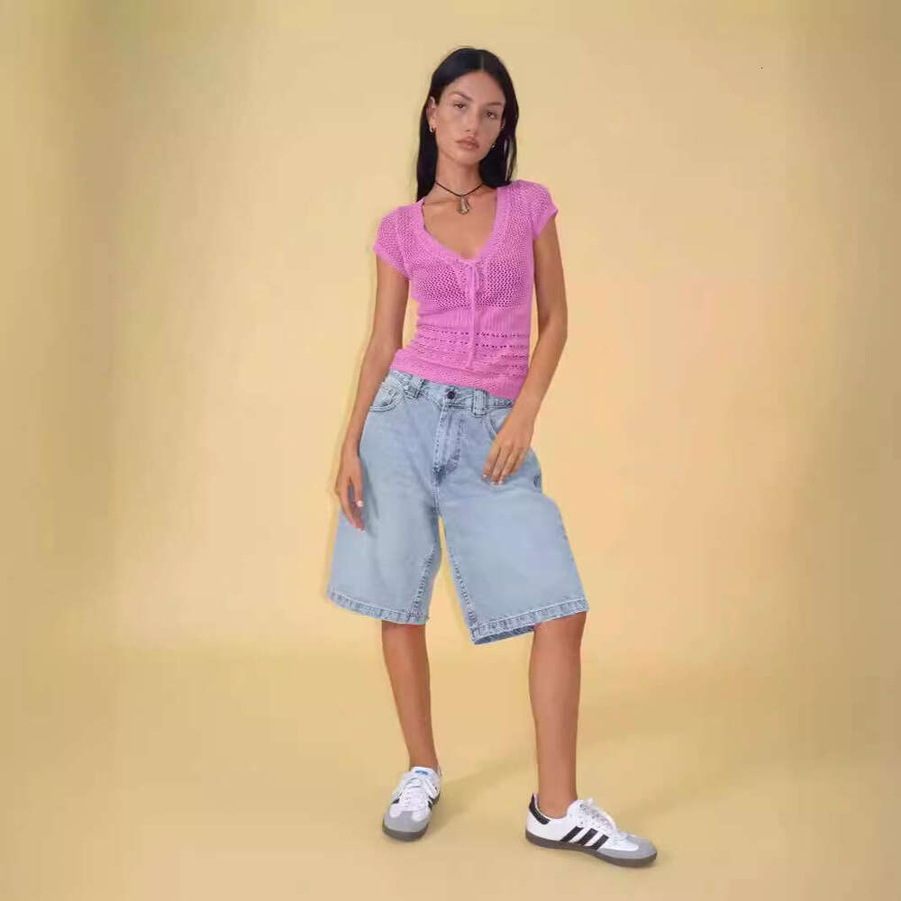 Loose Non-Stretch Denim Mid-Length For Women, Cropped Pants B5