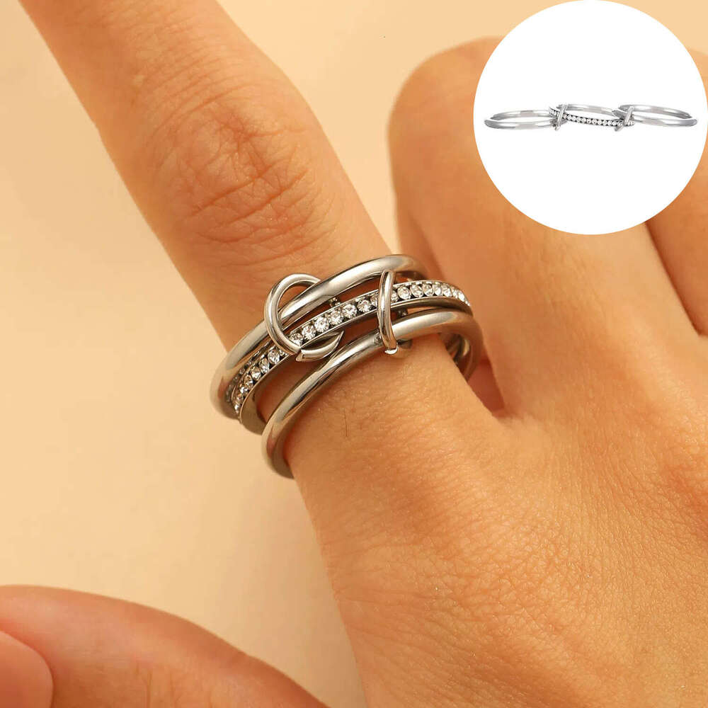 Stainless Steel Multi-layer Color-blocking Stacking High-end Ins Style Plain Band Jewelry Rings