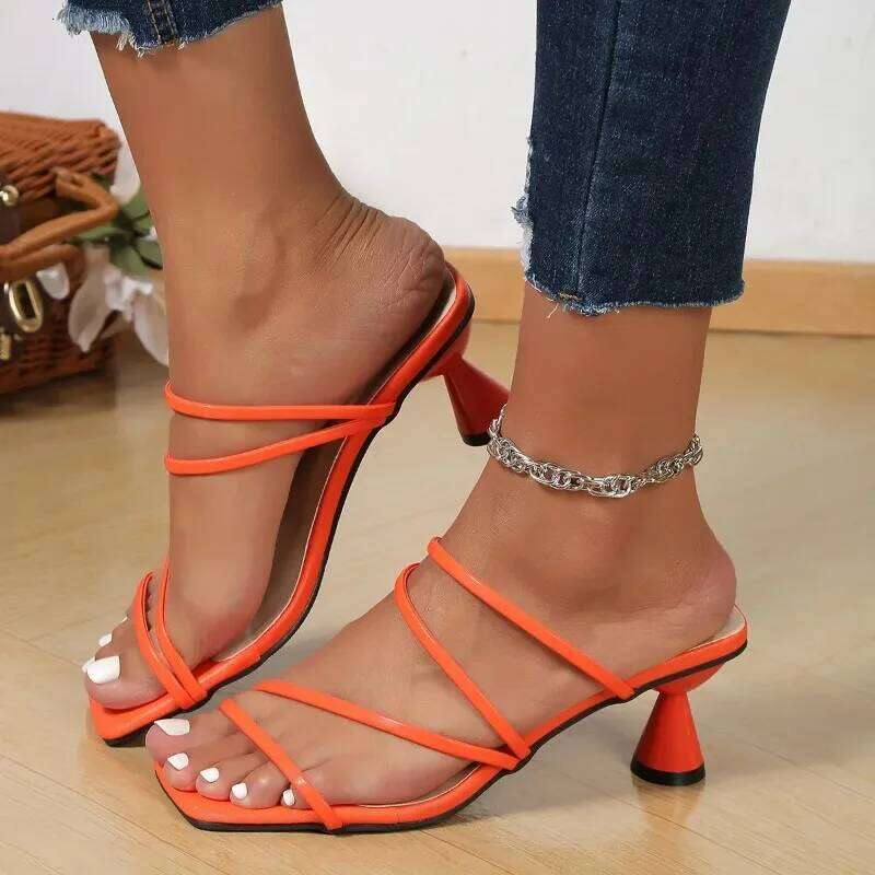 Sexy High Heels Slippers for Women New Summer Pumps Ladies Thin Band Square Toe Sandals Mules Party Shoe Sandalias De Mujer