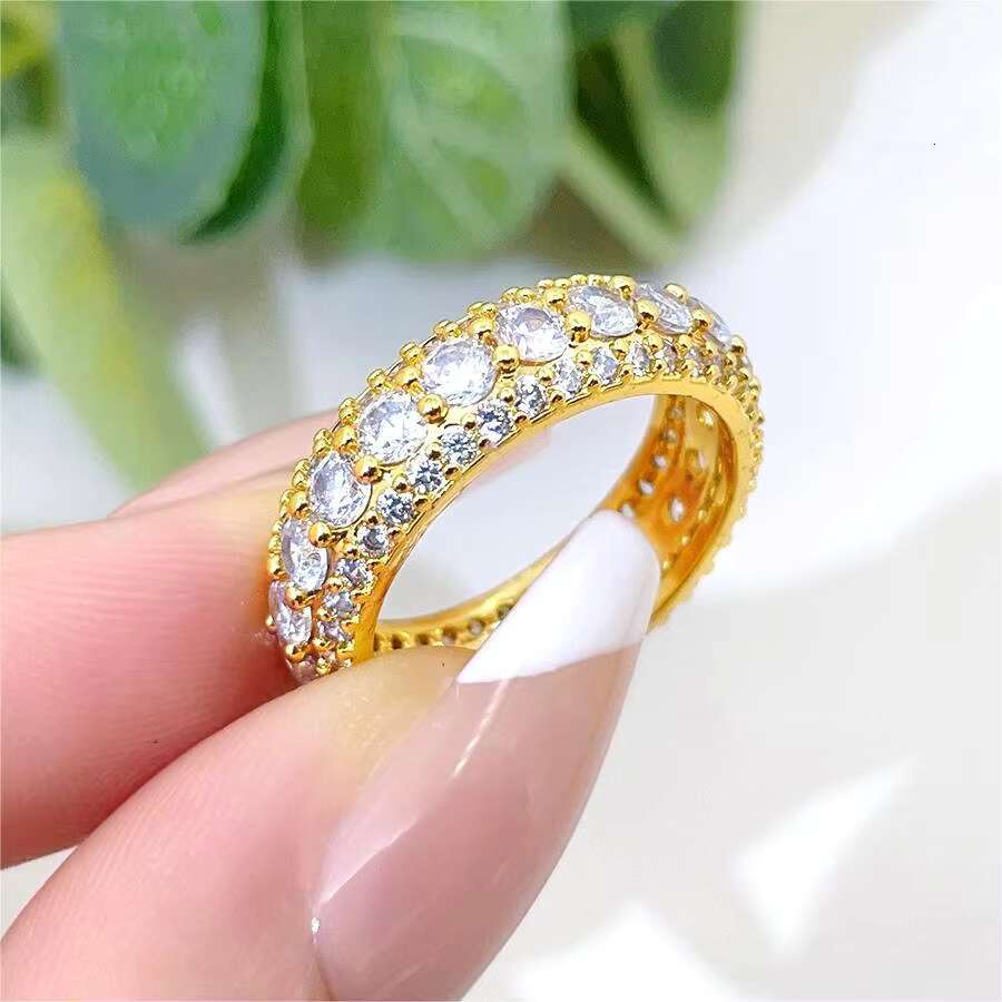 FOXI Luxurious Hip Hop Mens Moissanite Ring Bling Gold Plated 925 Sterling Silver Moissanite Diamond Eternity Band Ring