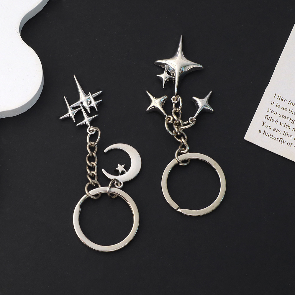 Creative Moon Star Pendant Keychain Lucky Four-Pointed Star Tassel Key Ring Simple Bag Charm for Women 250408