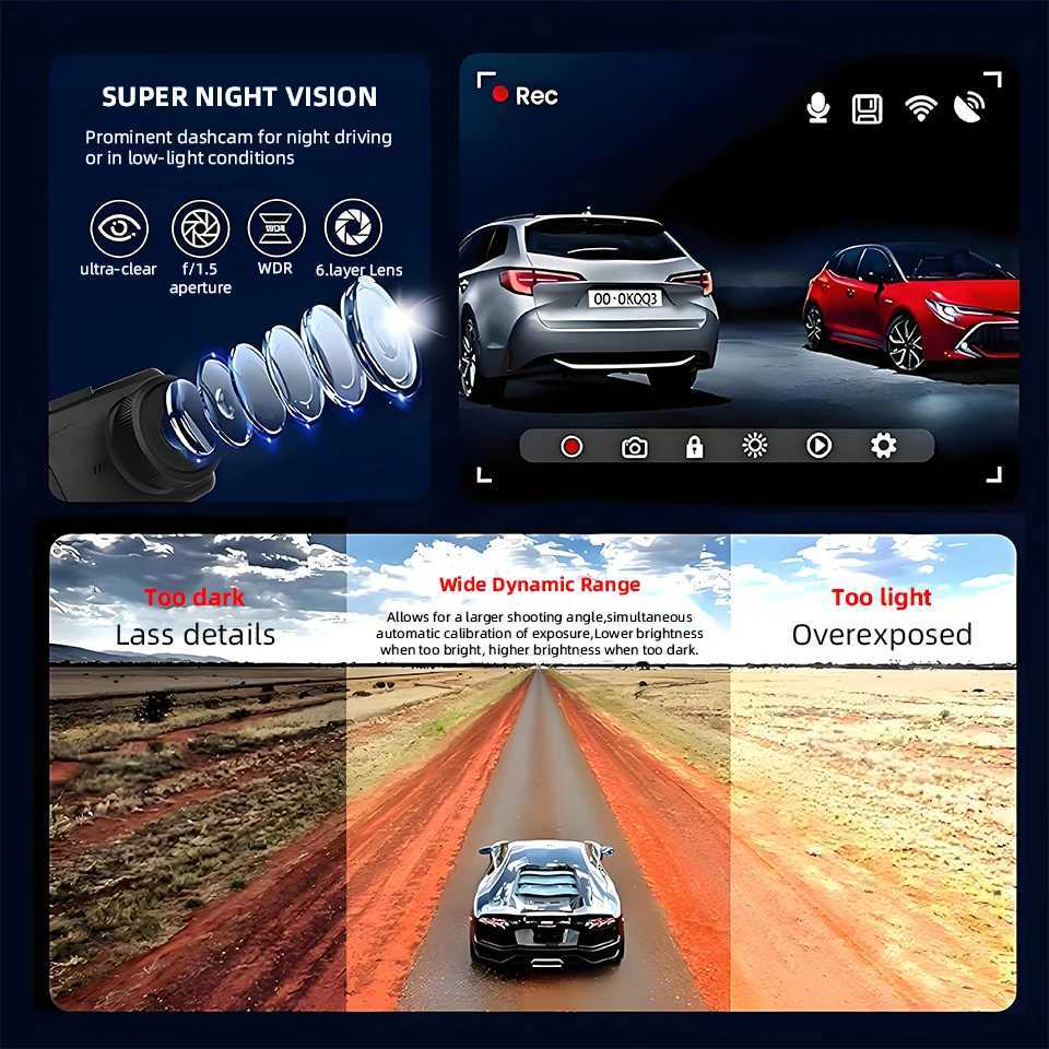 Car dvr Dash Cam 4K+2.5K Dual Channel Car dvr Support WIFI GPS Speed Display 24h Parking Loop Record Night Vision Black Box R250529