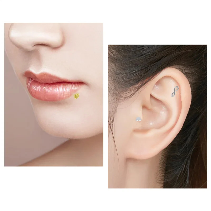 5PCS 16g Lip Rings Stainless Steel Labret Monroe Lip Rings Nail Tragus Helix Earrings Studs Ring Medusa Piercing Jewelry 8mm 250530
