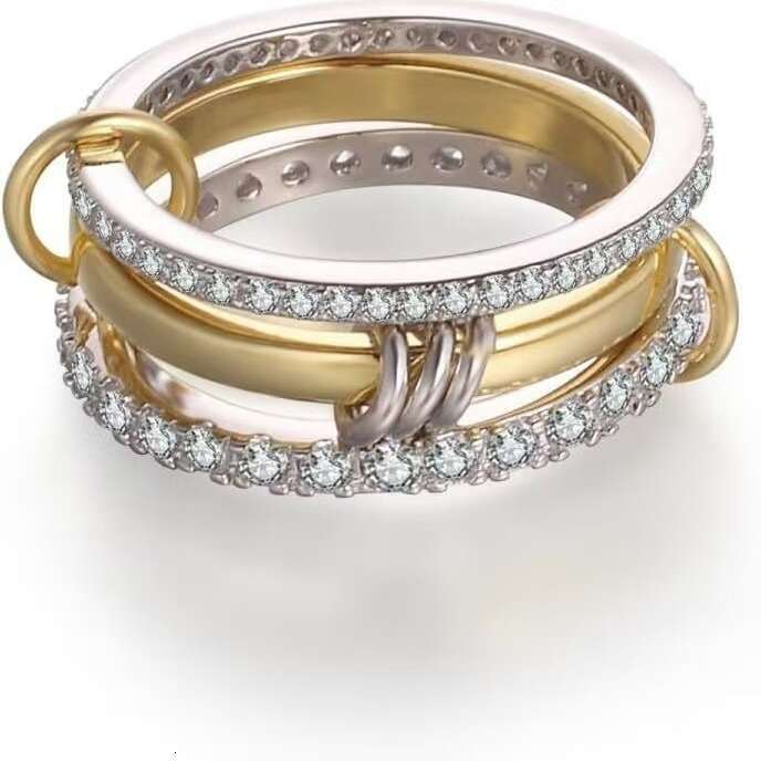 fashion ring niche stainless steel goldplated fourlayer middle diamond joint hand jewelry layered plain band
