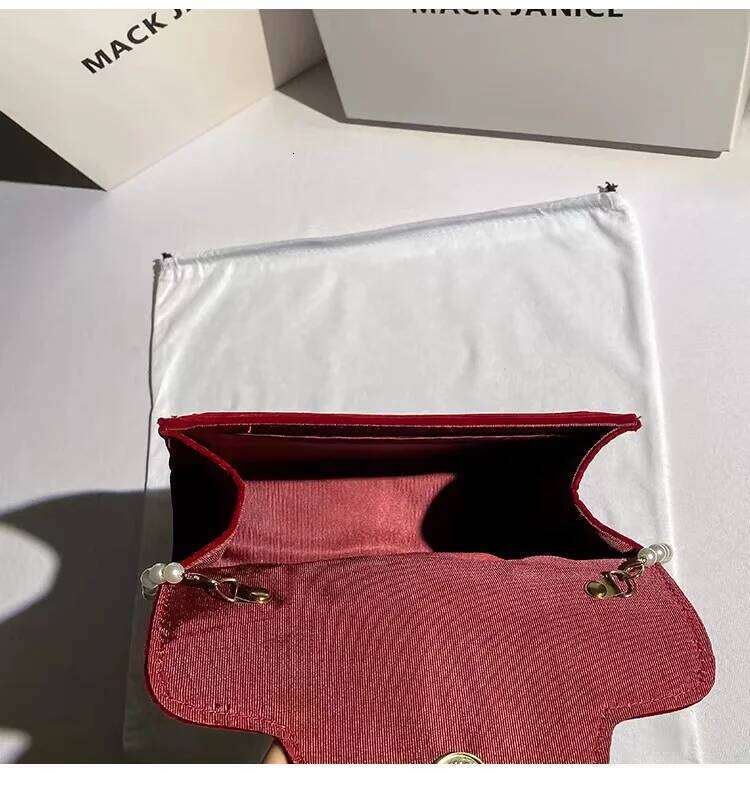 Autumn Veet Square Women Handbag Sexy Red Pearl Beading Evening Wedding Party Clutch Purse Shoulder Crossbody Bag